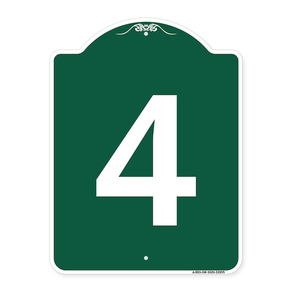 Signmission Designer Series Sign-Sign W/ Number 4, Green & White Aluminum Sign, 18" x 24", GW-1824-22895 A-DES-GW-1824-22895 - main